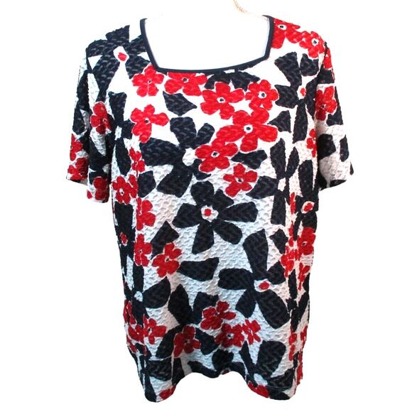 Alfred Dunner Women's Red, White & Blue Floral Print Short Sleeve Shirt Size M. - Picture 1 of 10